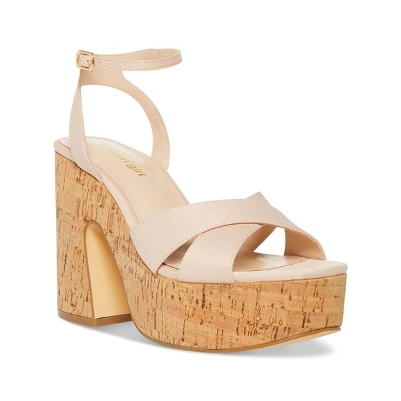 MADDEN GIRL Shoes - MADDEN GIRL Womens Beige 1-1/2" CorkPlatform Rio Block Heel Heeled Sandal 11 M
